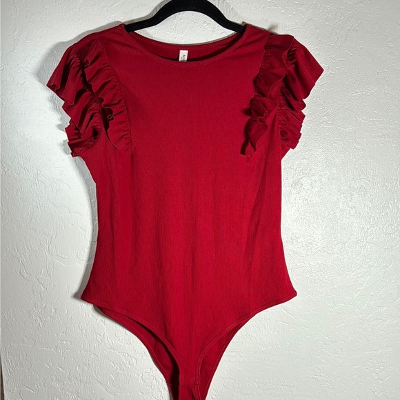 Missufe Women's Summer Ruffle Flutter Sleeve Ribbed Knit size large - Picture 1 of 4